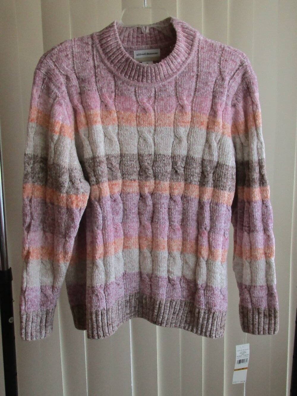 Alfred Dunner Chenille Sweater woman 3X - pink/orange/tan stripe